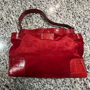 RED KATE SPADE SUEDE WITH CROCODILE TRIM HOBO BAG